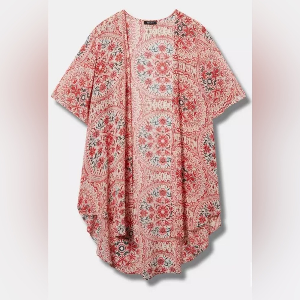 Pre-Loved Torrid Chiffon Red/White Kimono Size 3 (22-24)